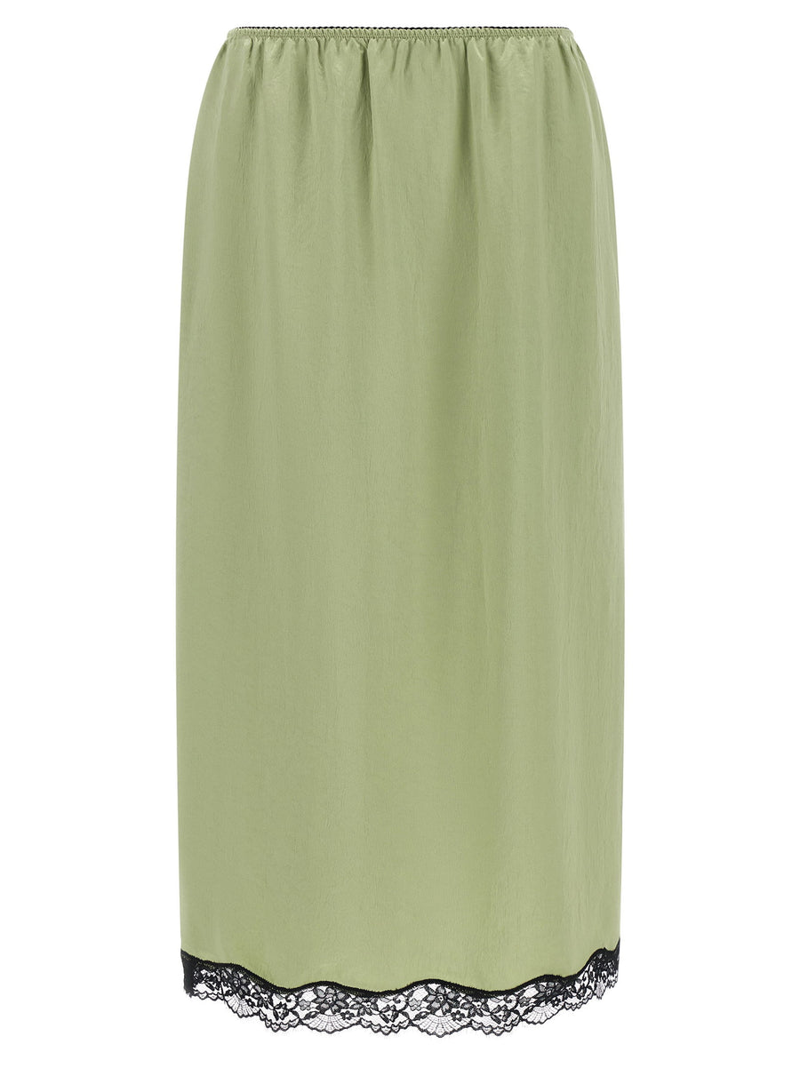 Twin Set Satin Froissé with Lace Hem Skirt — sage green