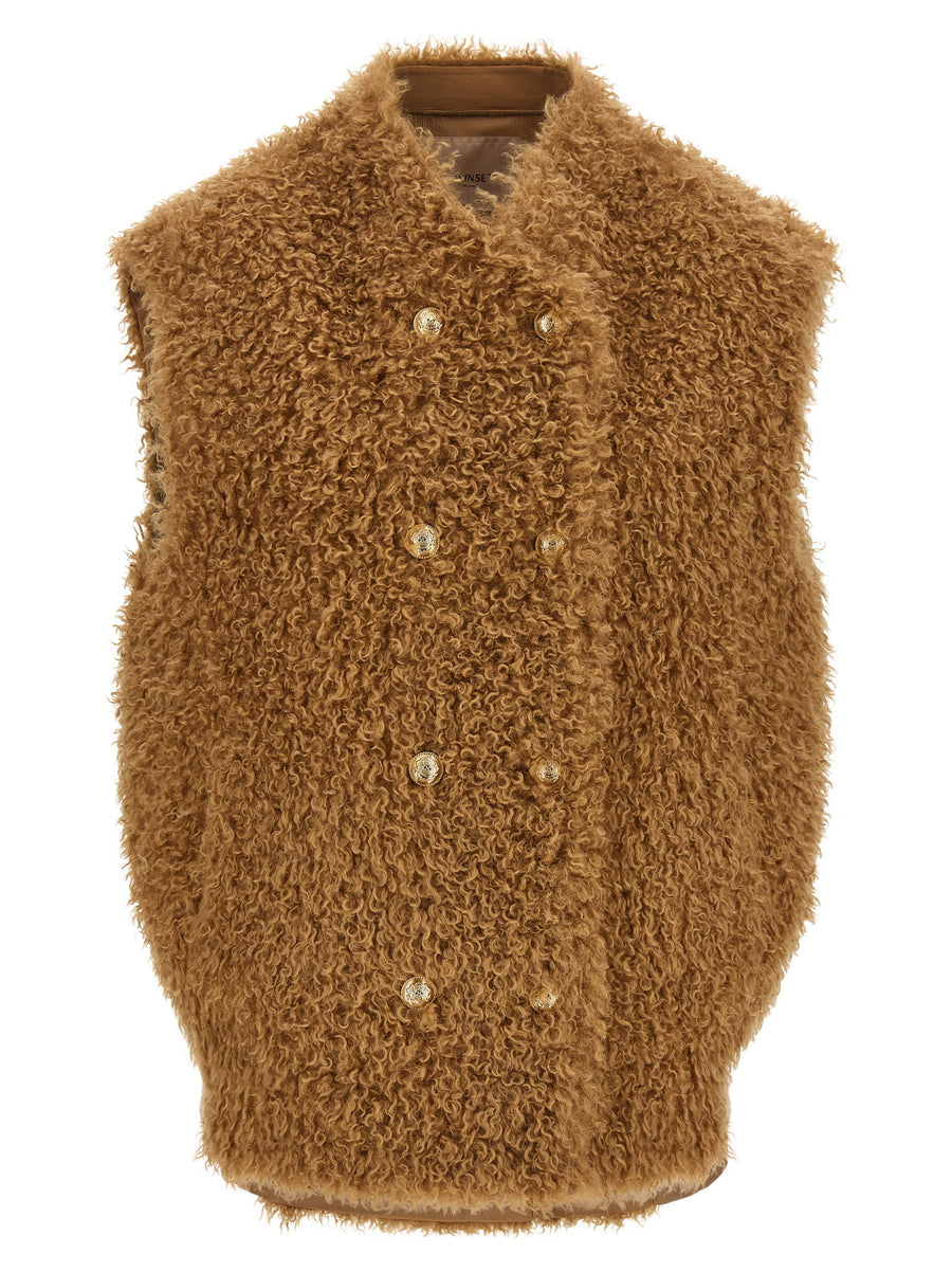 Twin Set Teddy Soft Double-Breasted Vest — Camel