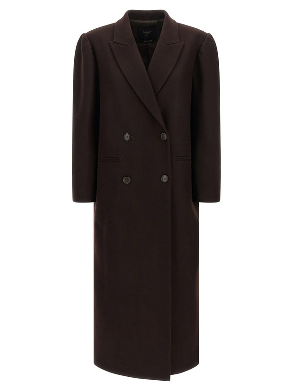 Twin Set Double-Breasted Wool Blend Coat — Brown