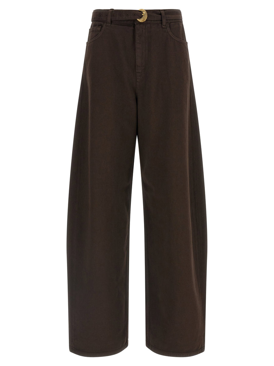 Twin Set Barrel-Fit High-Waist Jeans — Brown