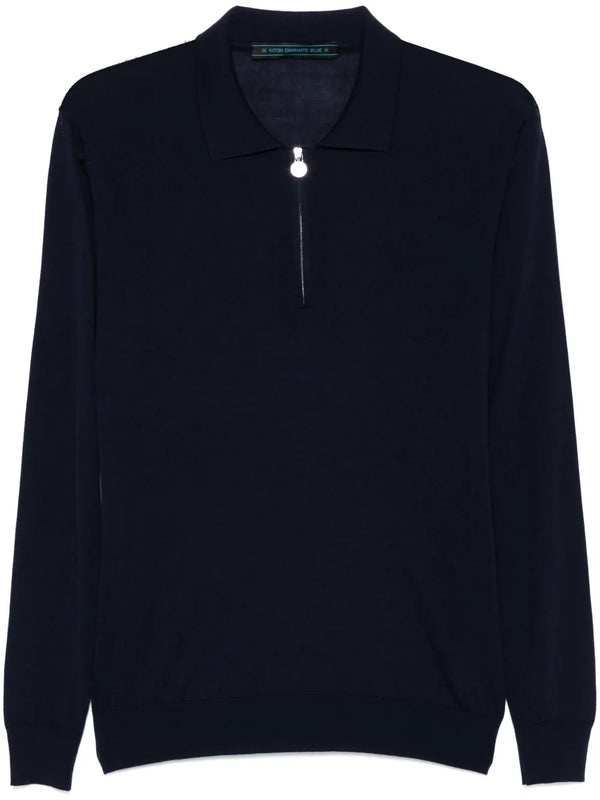 Kiton Wool 100% polo shirt in midnight blue