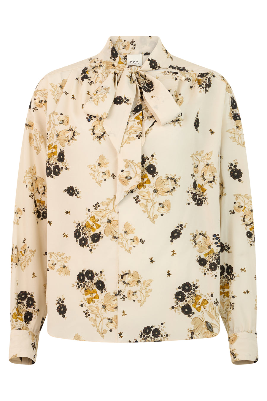 Long-Sleeve Shirt With Bow Ecru Silk Blouses