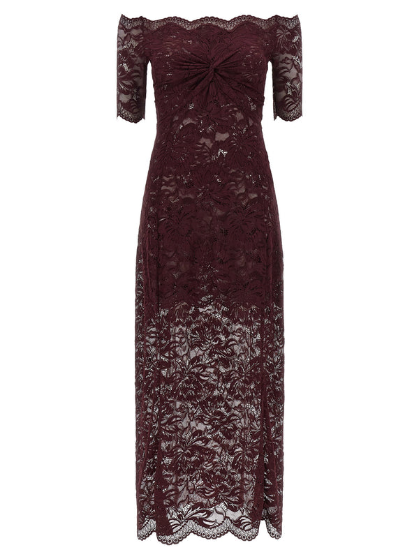 Paco Rabanne Off-Shoulder Lace Dress — Burgundy