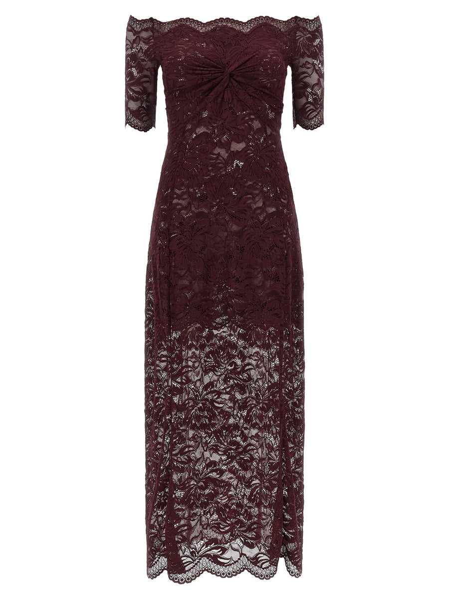 Paco Rabanne Lace Off-Shoulder Dress — Burgundy