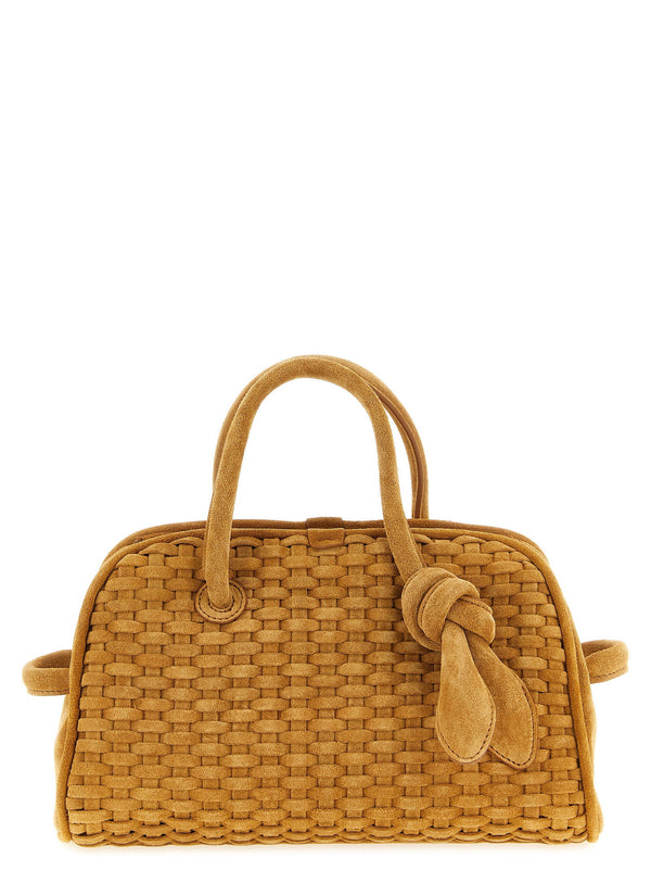 Jacquemus Woven suede top handle bag in camel