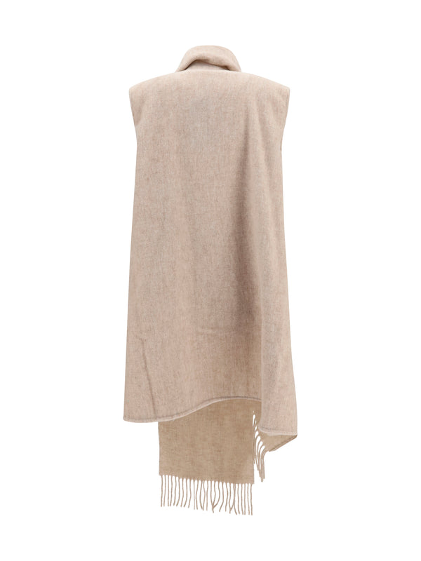 Cape Wool With Fringes Beige Merino (ovis Aries) Scarf