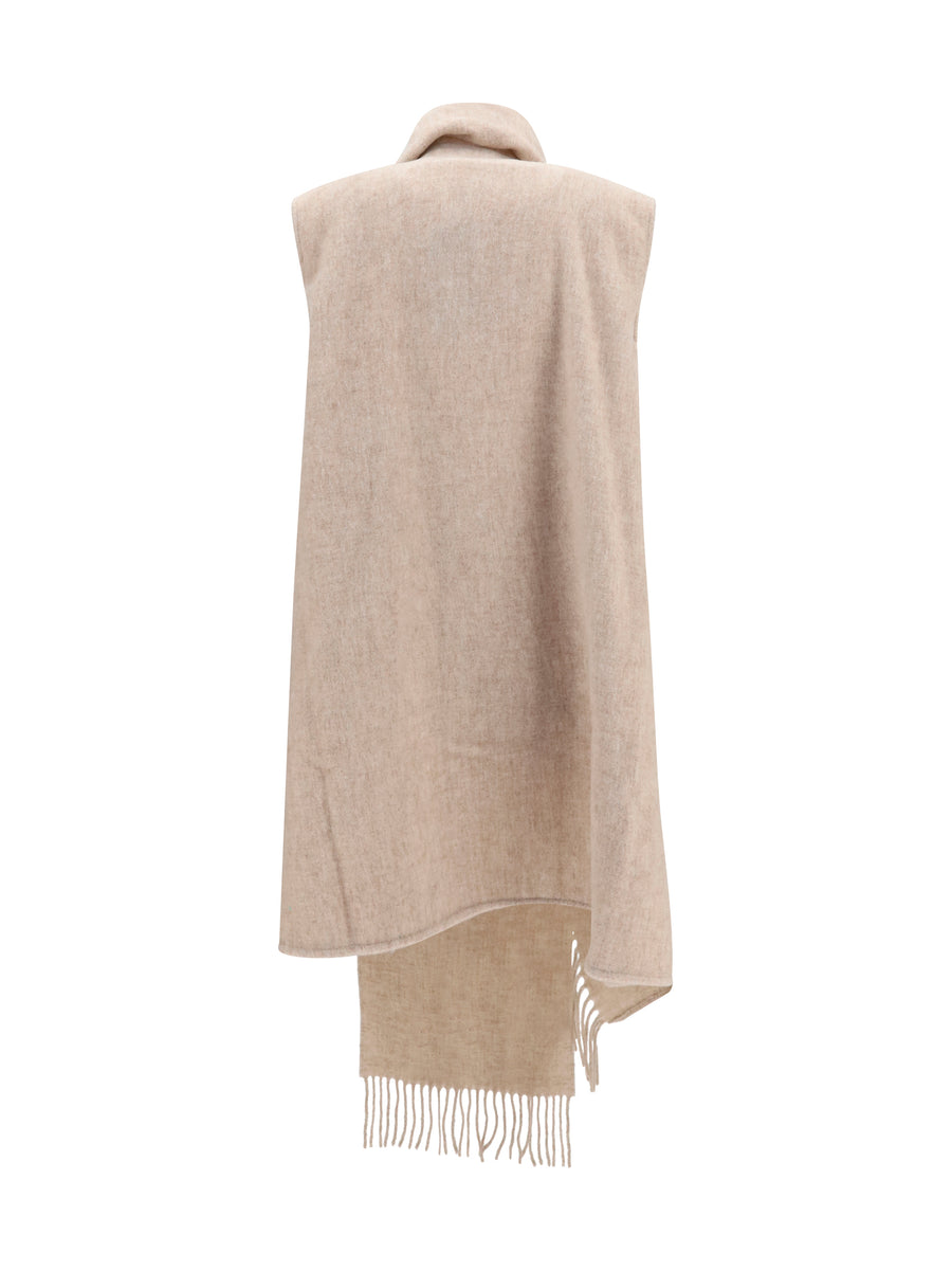 Cape Wool With Fringes Beige Merino (ovis Aries) Scarf