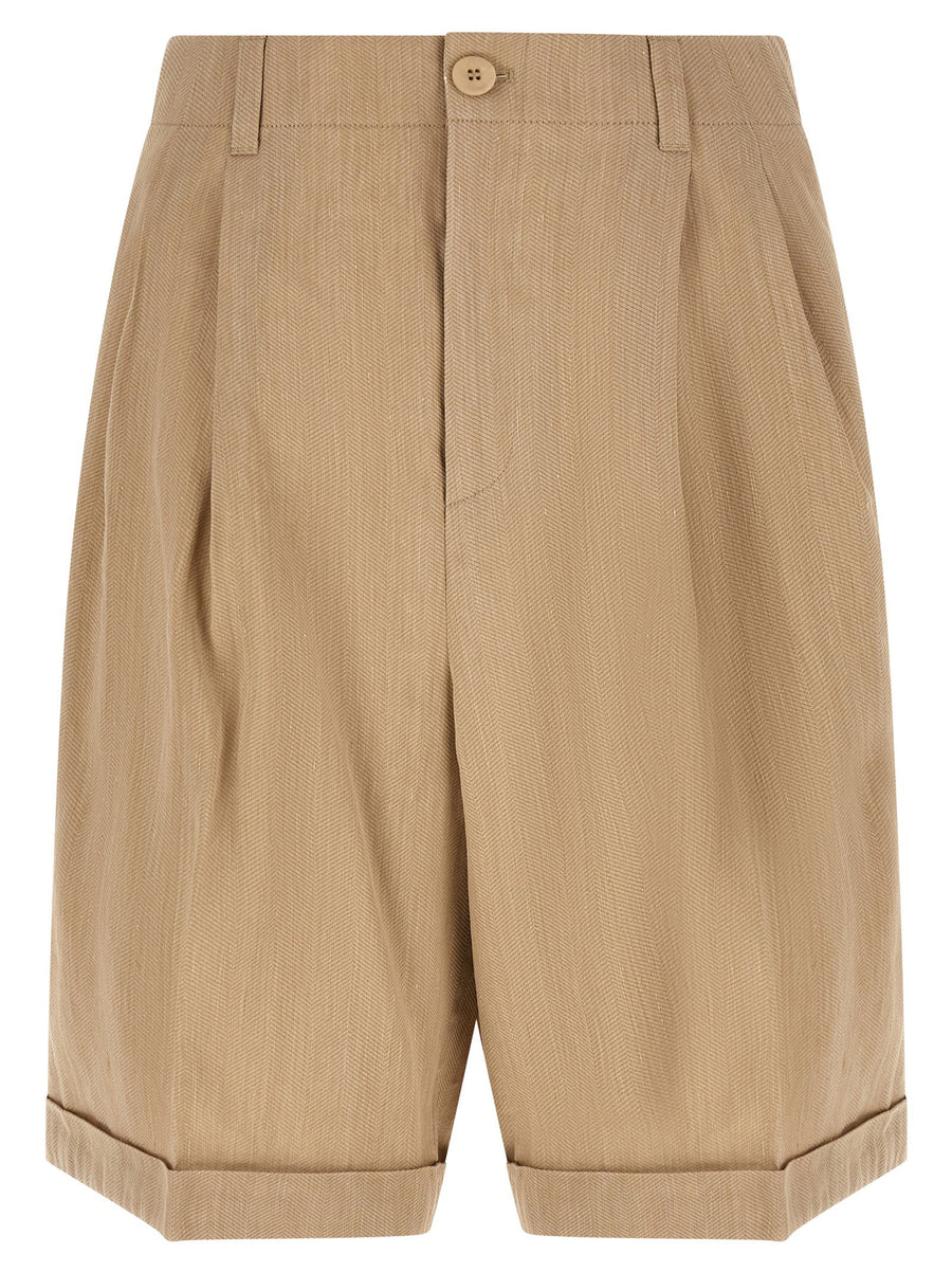 Jacquemus Chevron-Patterned Linen Bermuda Shorts — Beige