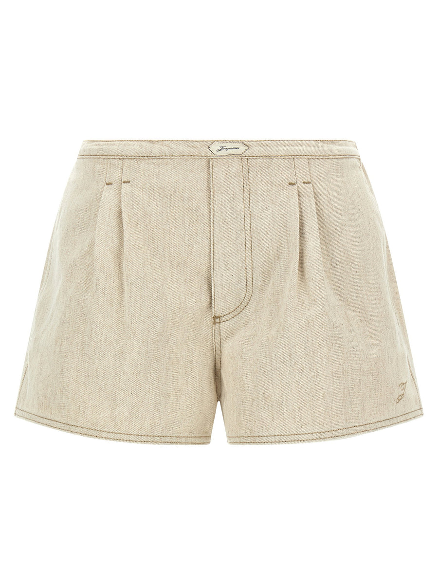 Jacquemus Hemp Denim Shorts — Beige