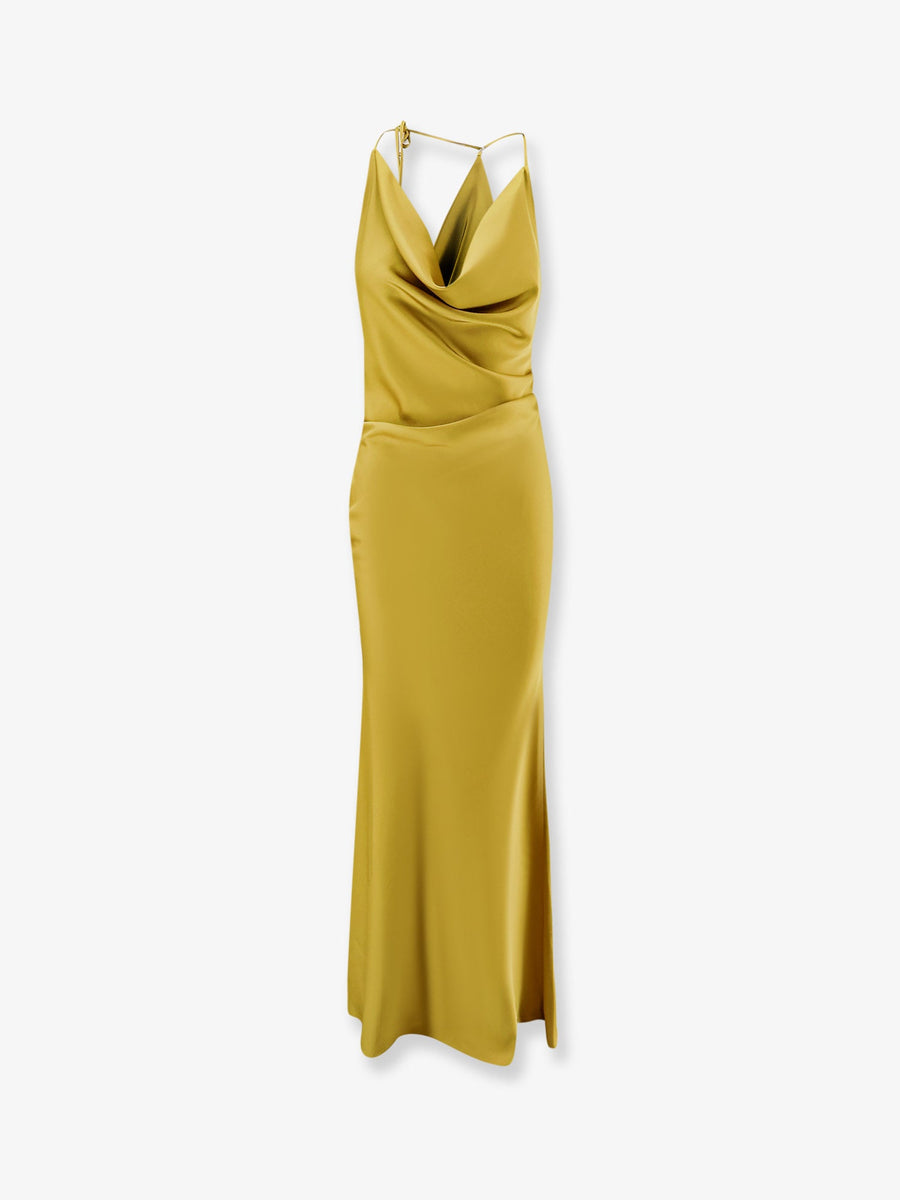 Long Satin Dress Yellow Polyester