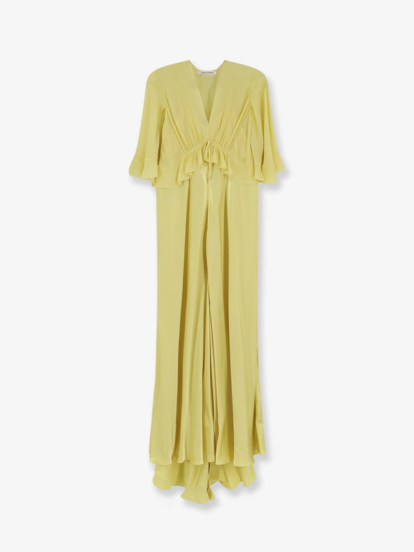 Satin Long Dress Yellow Viscose Evening Suits