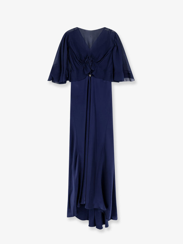 Dress Satin Long Blue Viscose Evening Suits