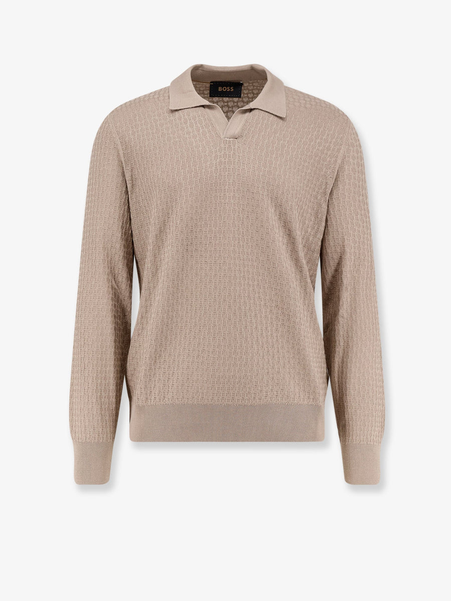 Silk Sweater With Leather Detail Beige