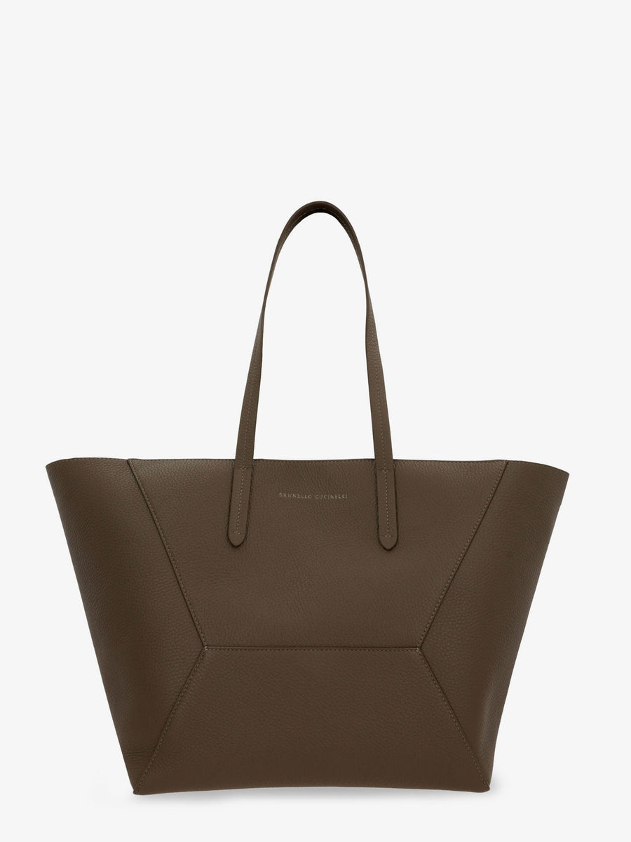 Duo Hammered Leather Shoulder Bag Brown