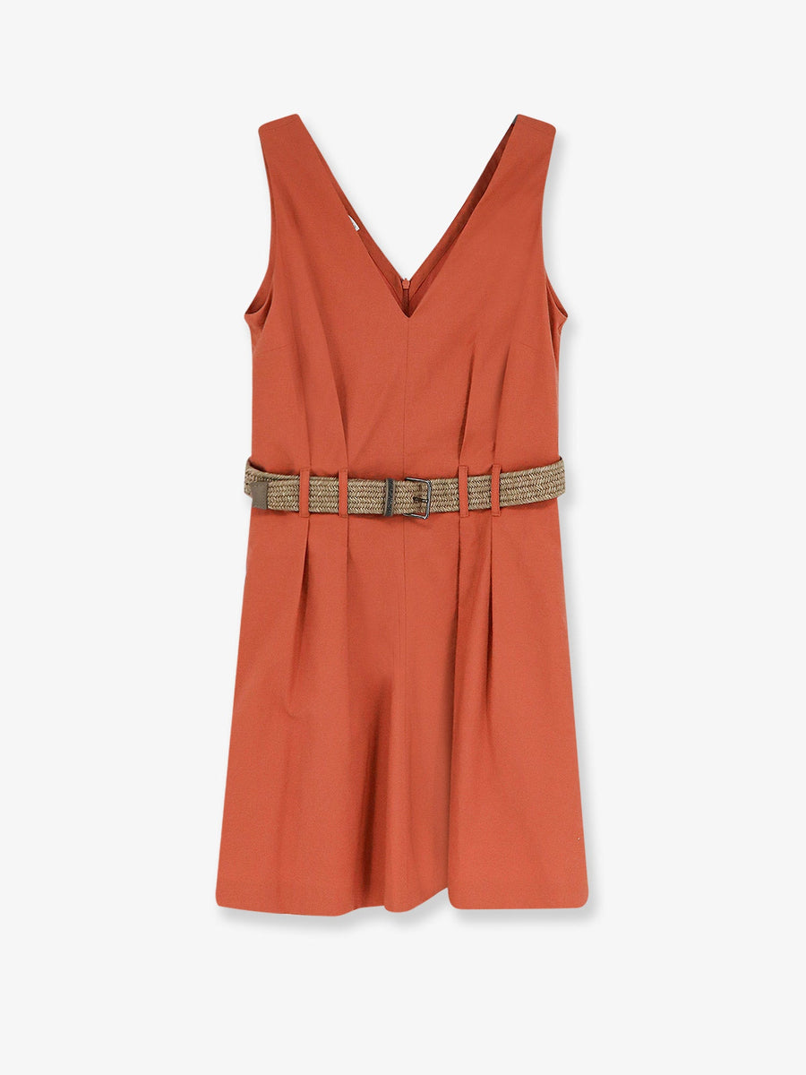 Mini Dress With Belt Orange Cotton