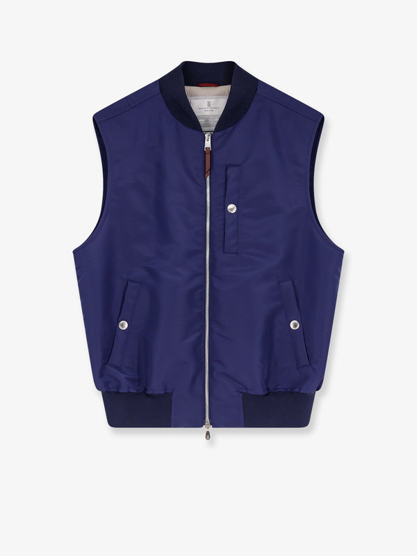 Sleeveless Nylon Jacket - Water-Repellent Blue Polyamide
