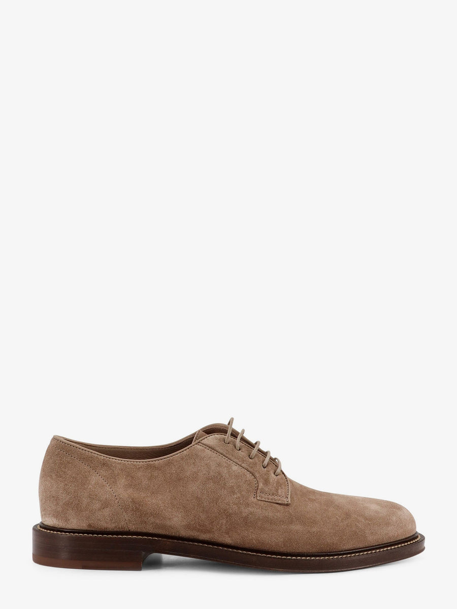 Lace-Up Shoes Suede Beige Leather