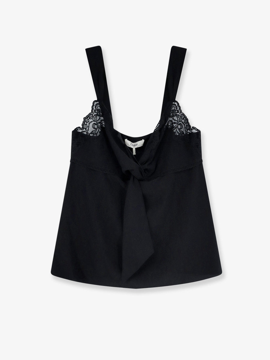 Silk Top Lace-Trim Black T-shirts & Jerseys