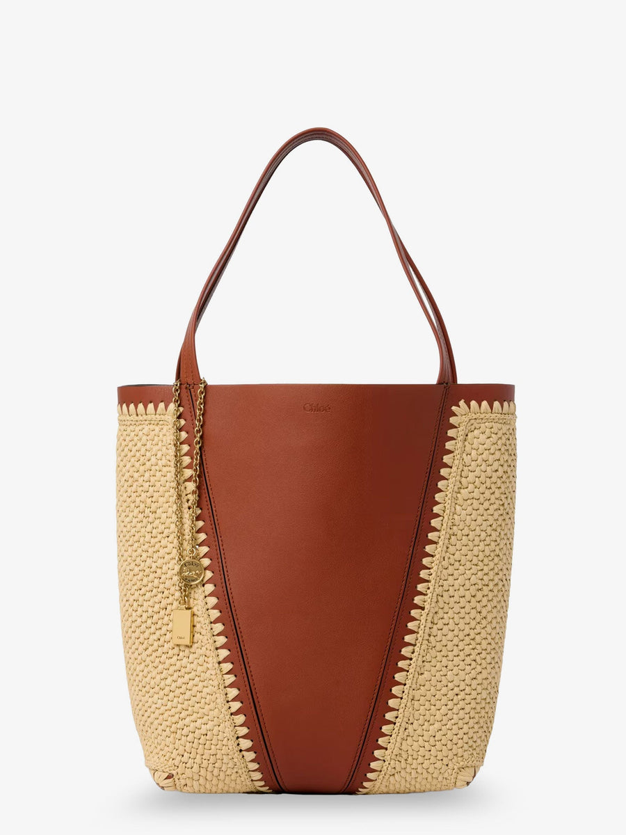 Shoulder Bag Spin Leather-Raffia Brown Leather/raffia