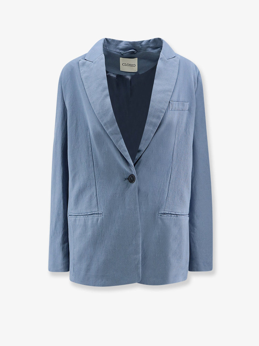 Blazer, Virgin Wool Blend — Blue Polyester Blazers