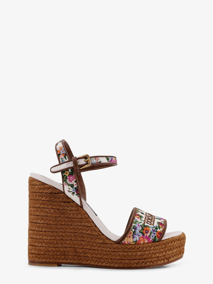 Raffia Sandals With Floral Embroidery Leather/raffia