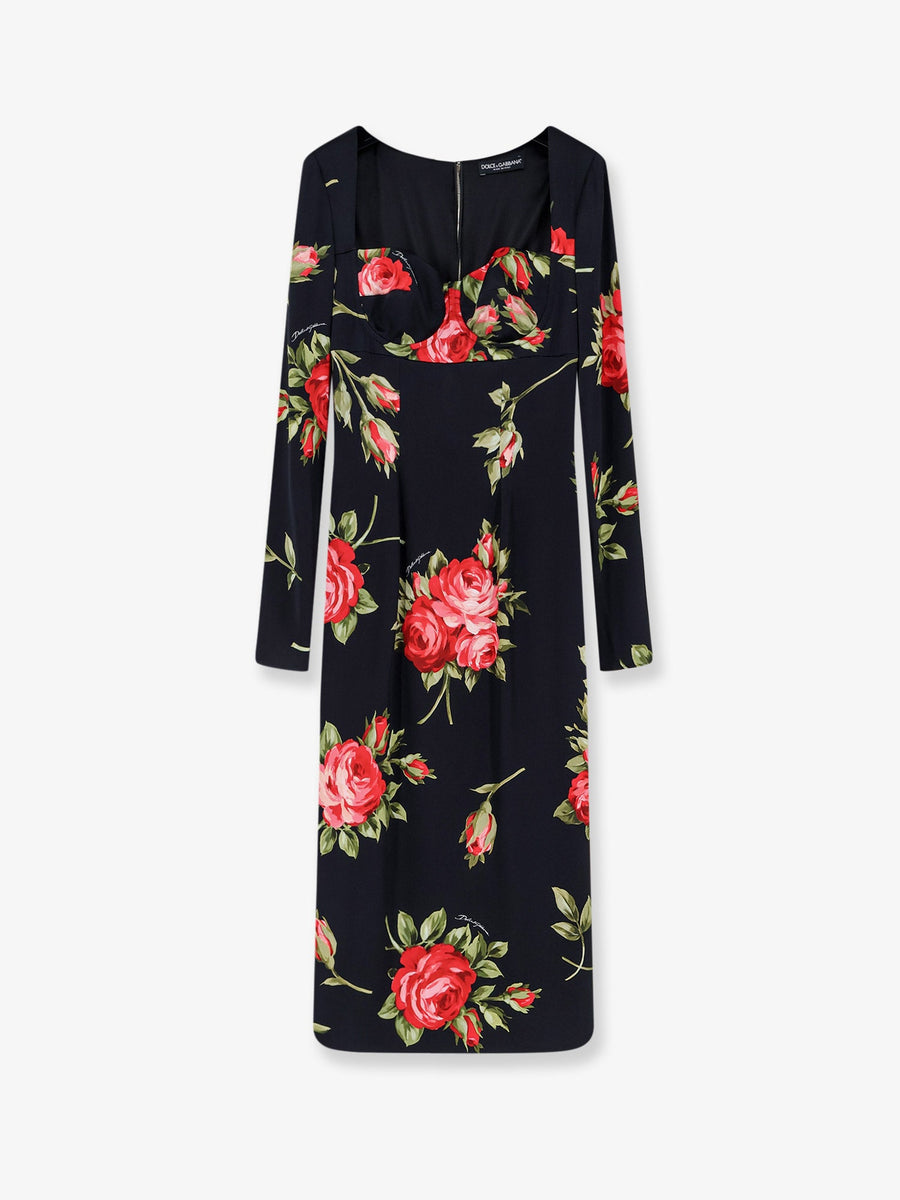 Dress Viscose Rose Print Black