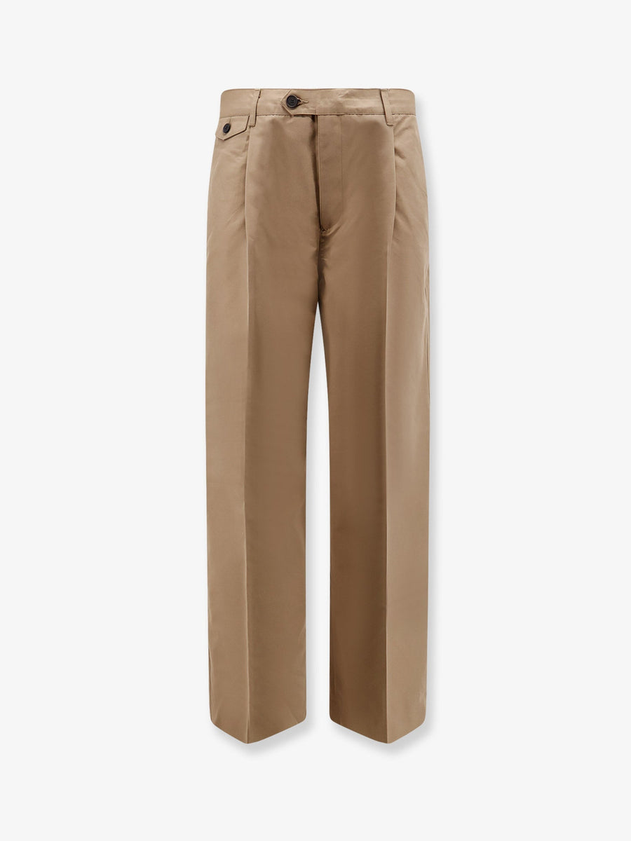 Pleated Chino Slacks Trousers Brown Cotton