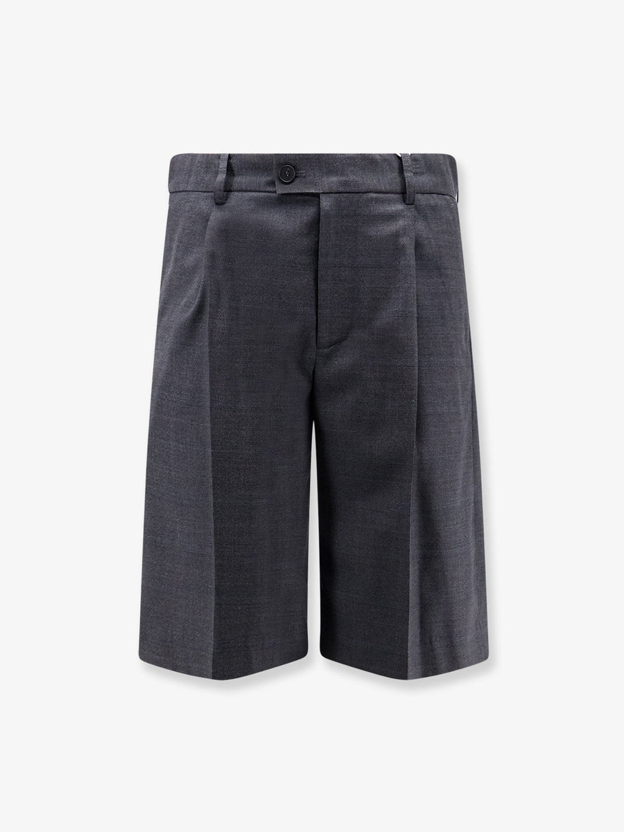Bermuda Shorts Pleated Check Grey Wool