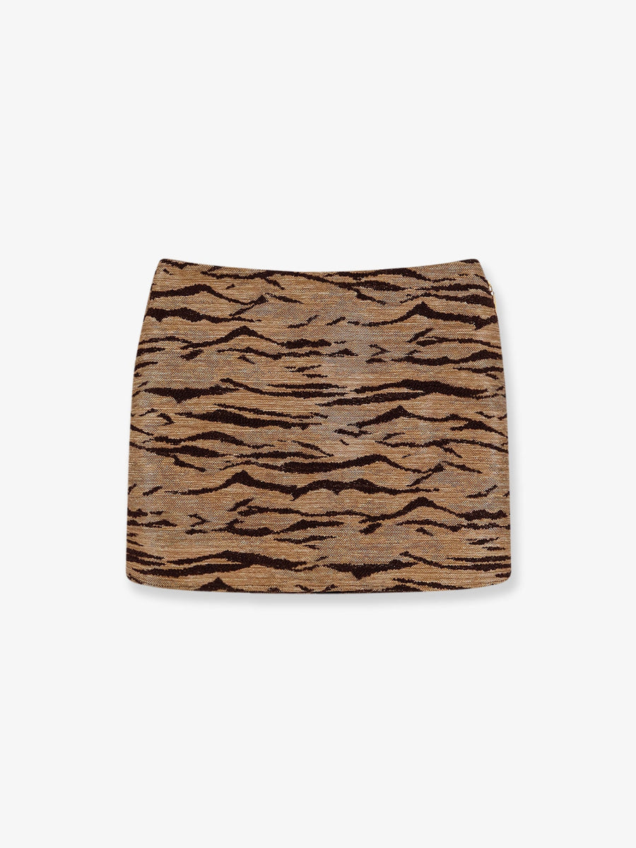 Mini Skirt Embroidered Brown Polyester