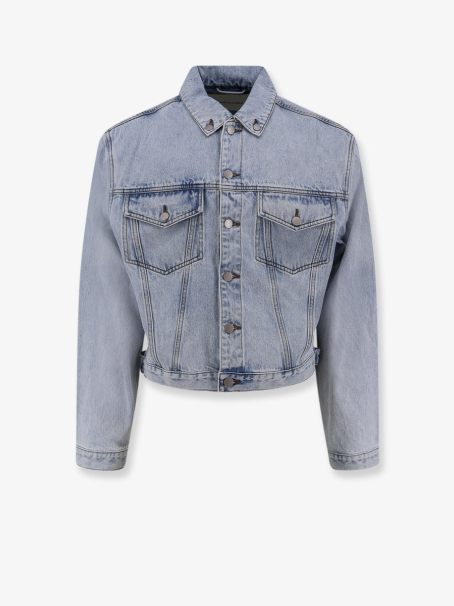 Denim Jacket With Padded Shoulders Blue Cotton