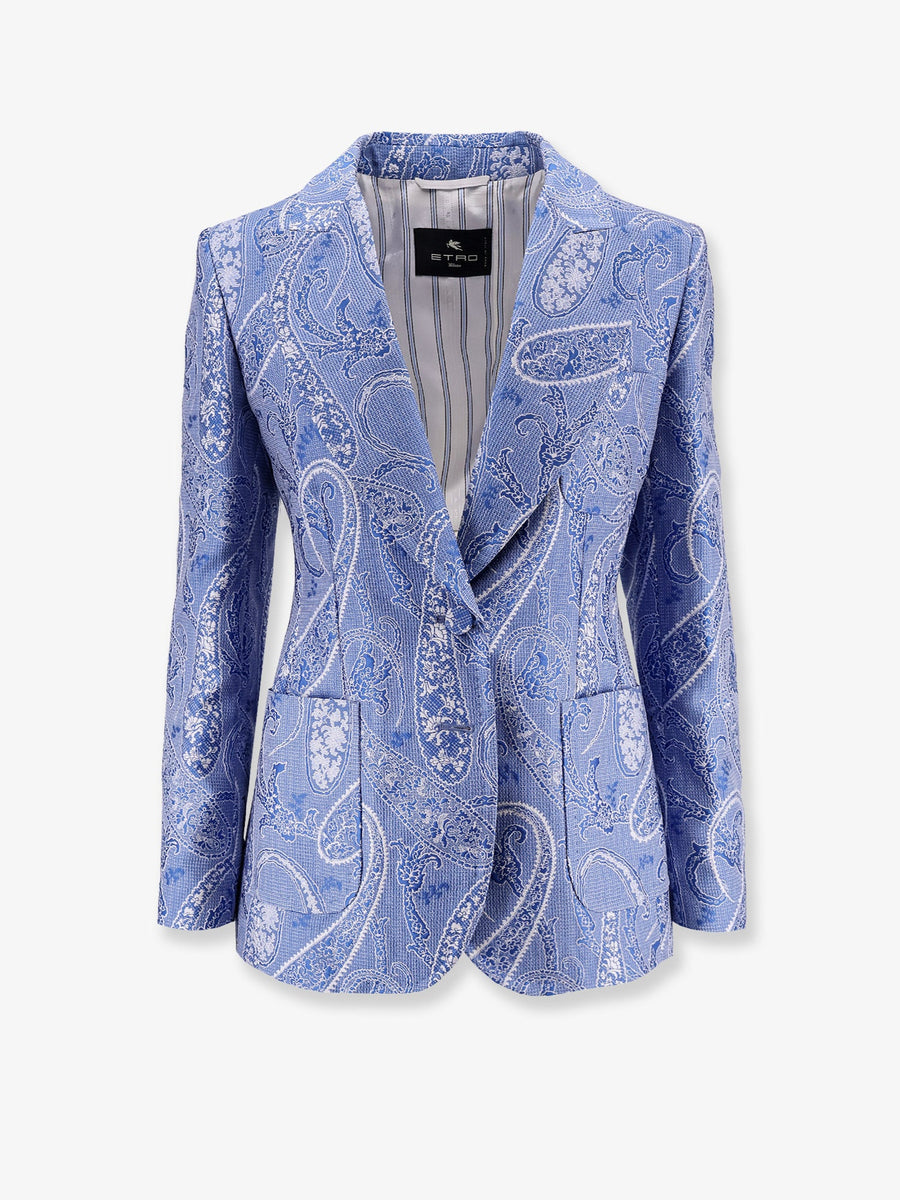 Silk Blend Single-Breasted Blazer Blue Polyester Blazers
