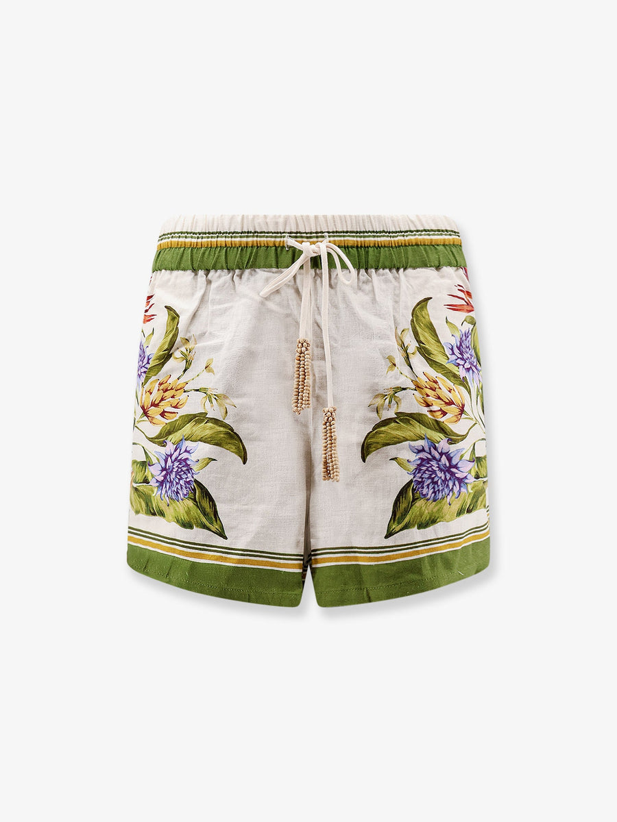 Shorts Tropical Print Linen-Blend Green