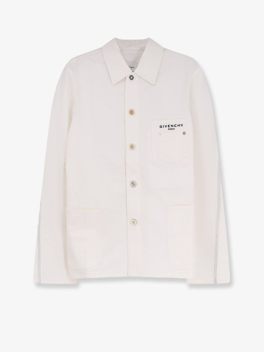 Denim Jacket With Iconic Lettering Logo White Cotton