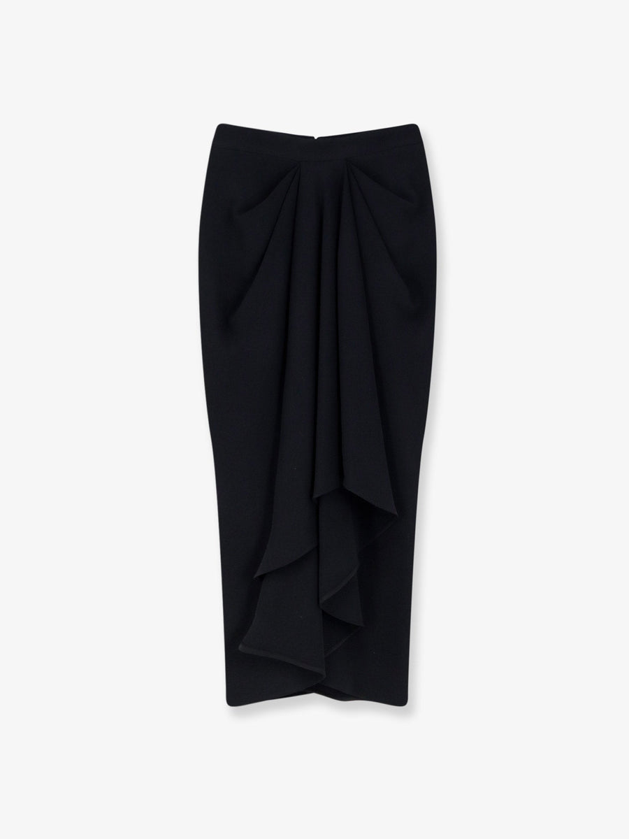 Draped Midi Skirt Black Viscose