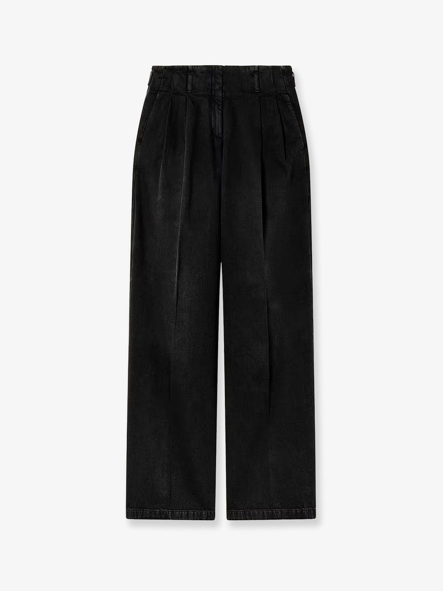 Stone-Washed Cotton Trousers Black
