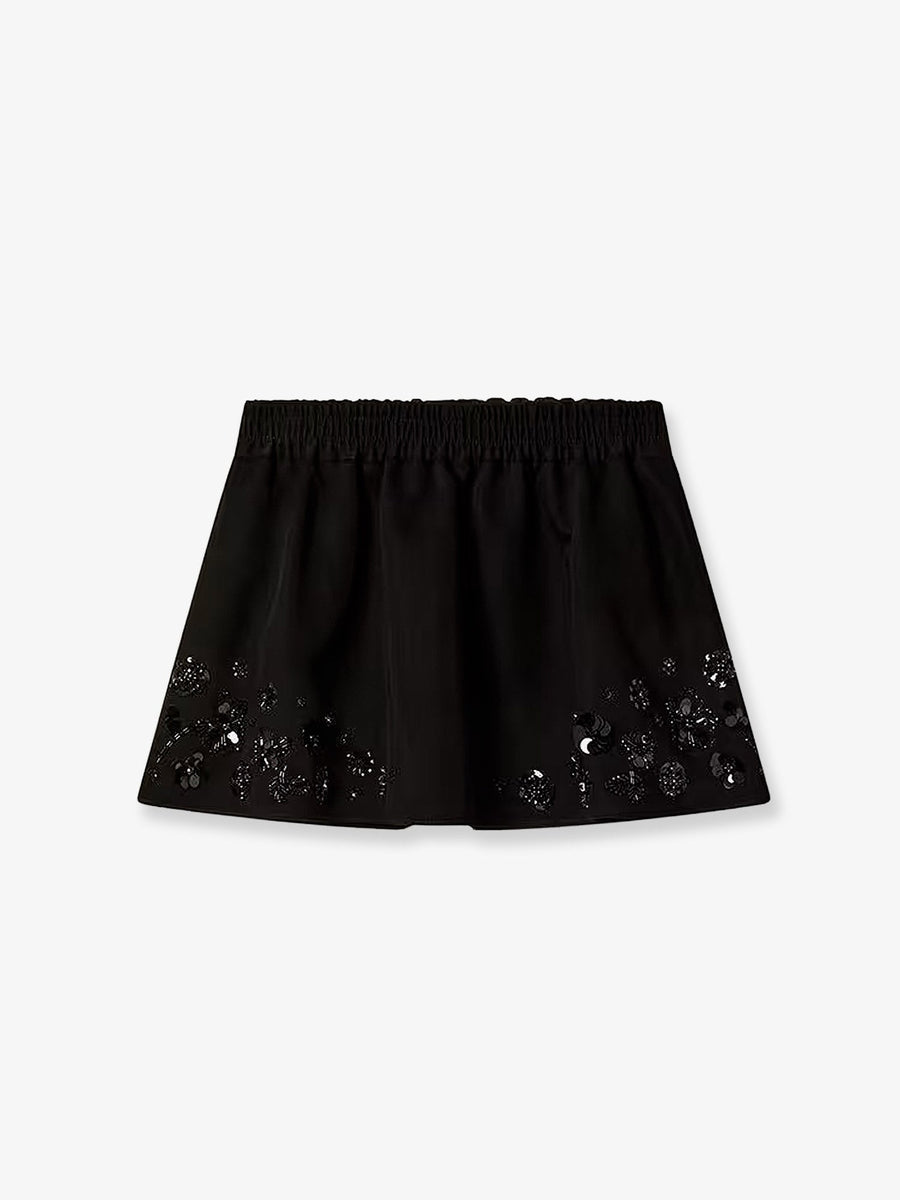 Cotton Blend Midi Skirt With Floral Sequin And Crystal Details Black