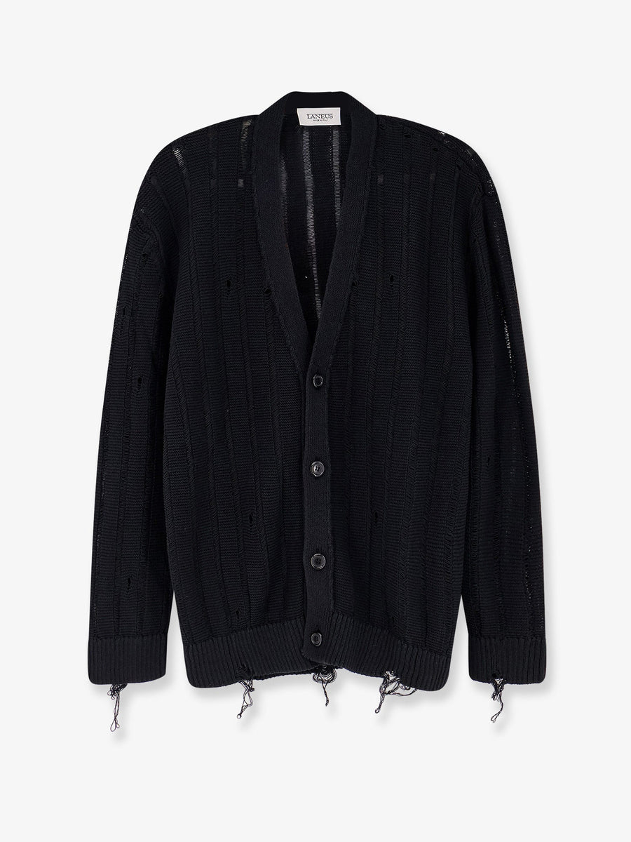 Cotton Cardigan With Destroyed Effect Black Pelle
