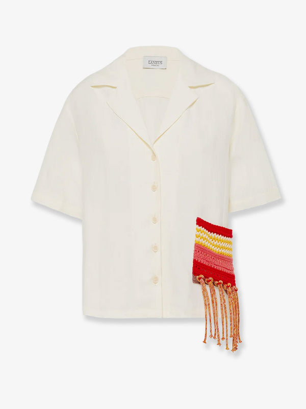 Cropped Shirt Beige Viscose-Linen