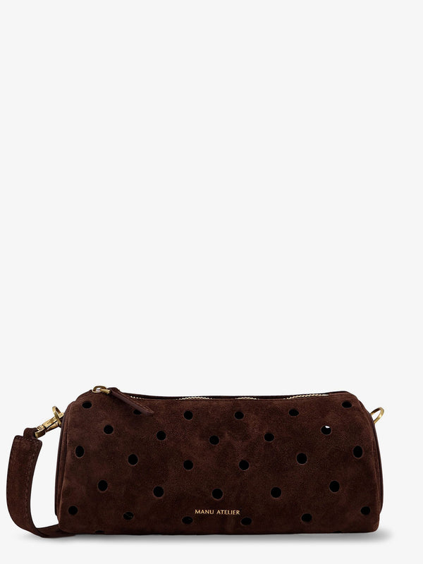 Crossbody Bag Mini Cylinder Brown Suede Shoulder