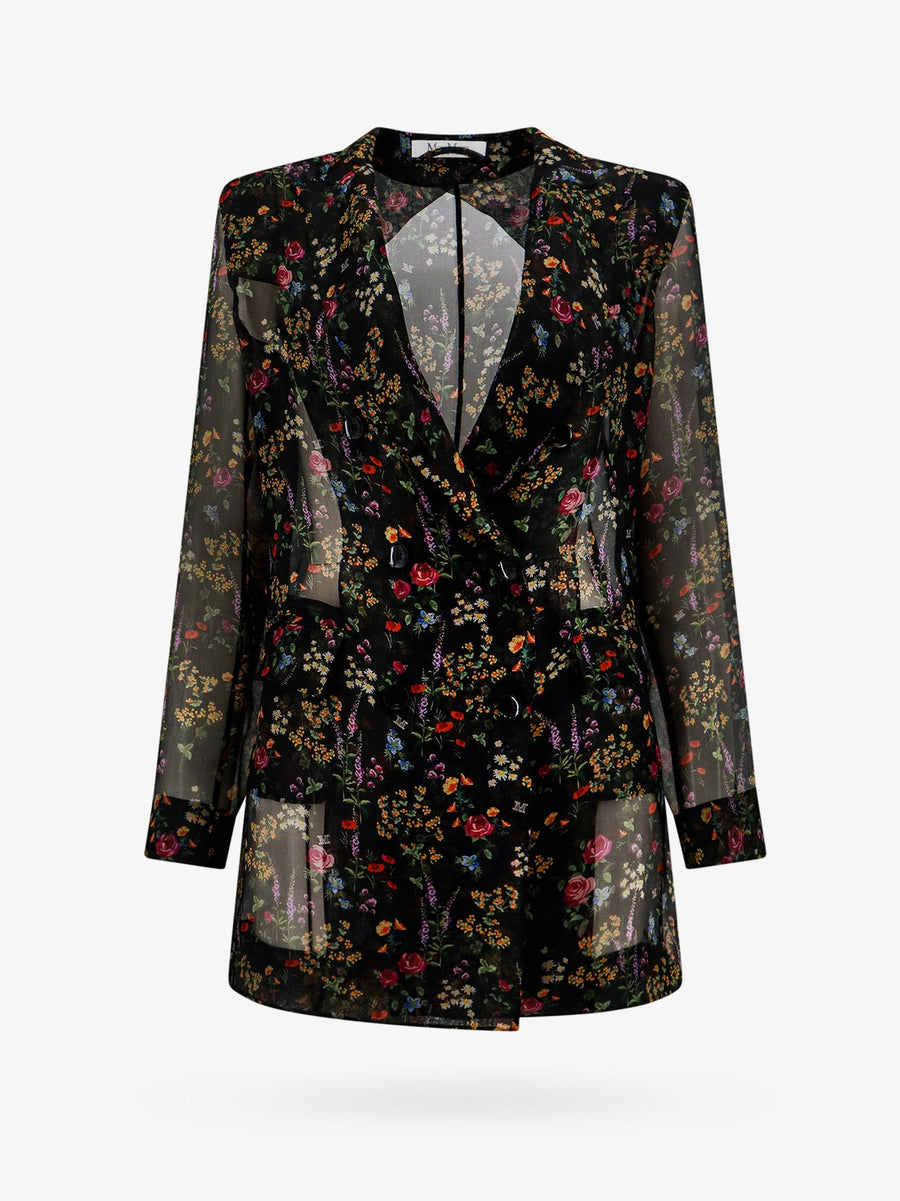 Silk Blazer Floral Print Black Blazers