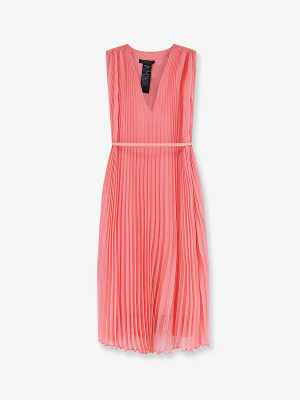 Long Belted Dress Pink Polyester