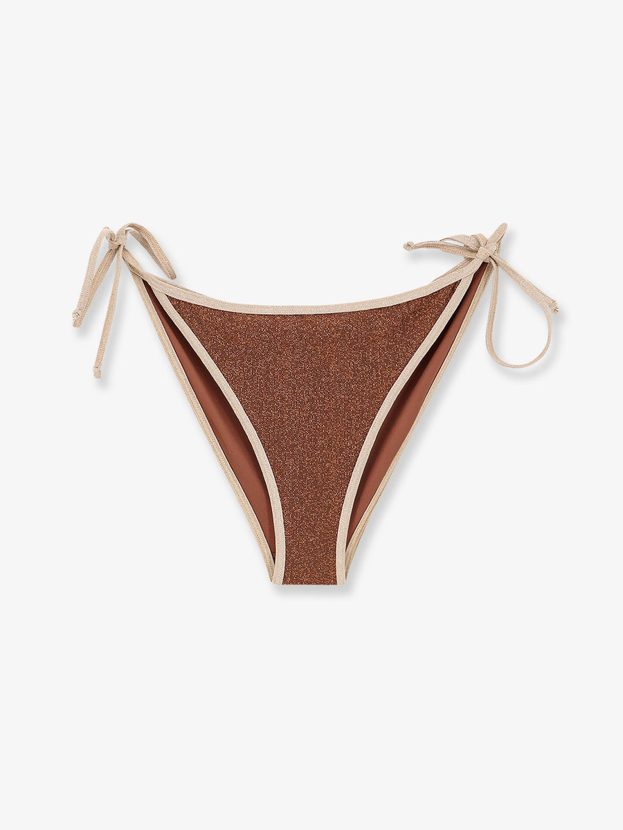 String Bikini Bottom Virgo Lurex Brown Polyamide Swimwear