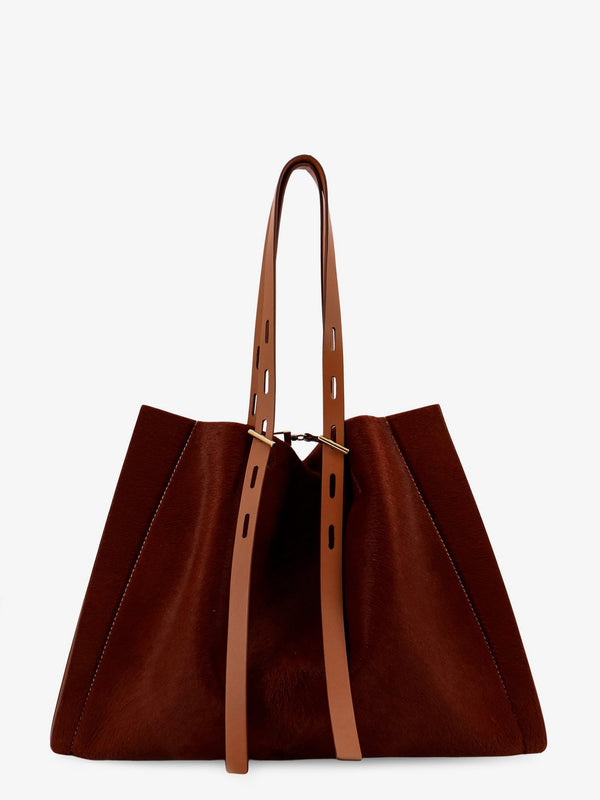 Pony Skin Shoulder Bag Brown Leather