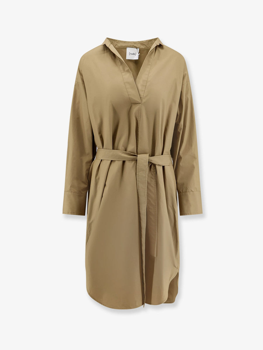 Cotton Dress With Belt Beige