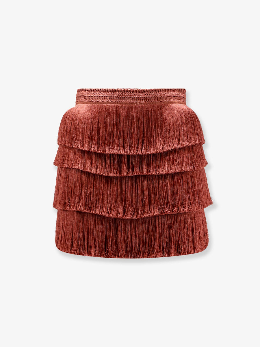 Fringe Mini Skirt Red Polyamide