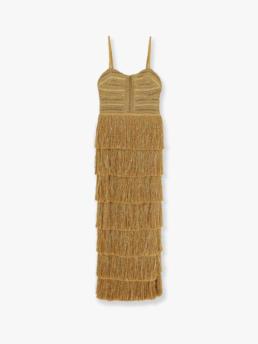 Long Dress With Embroidered Corset — Gold Polyester