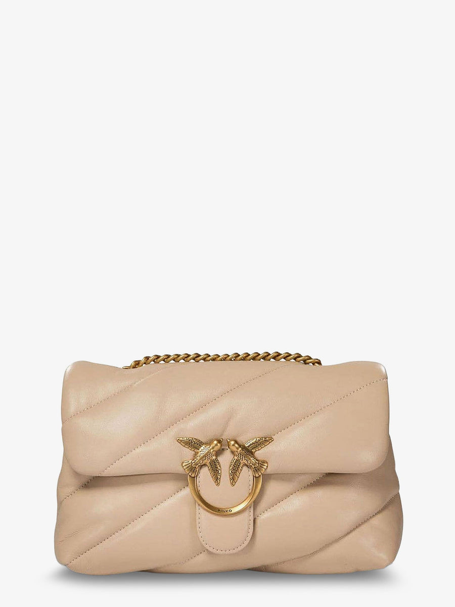 Love Puff Classic Quilted Leather Crossbody Bag Beige Shoulder