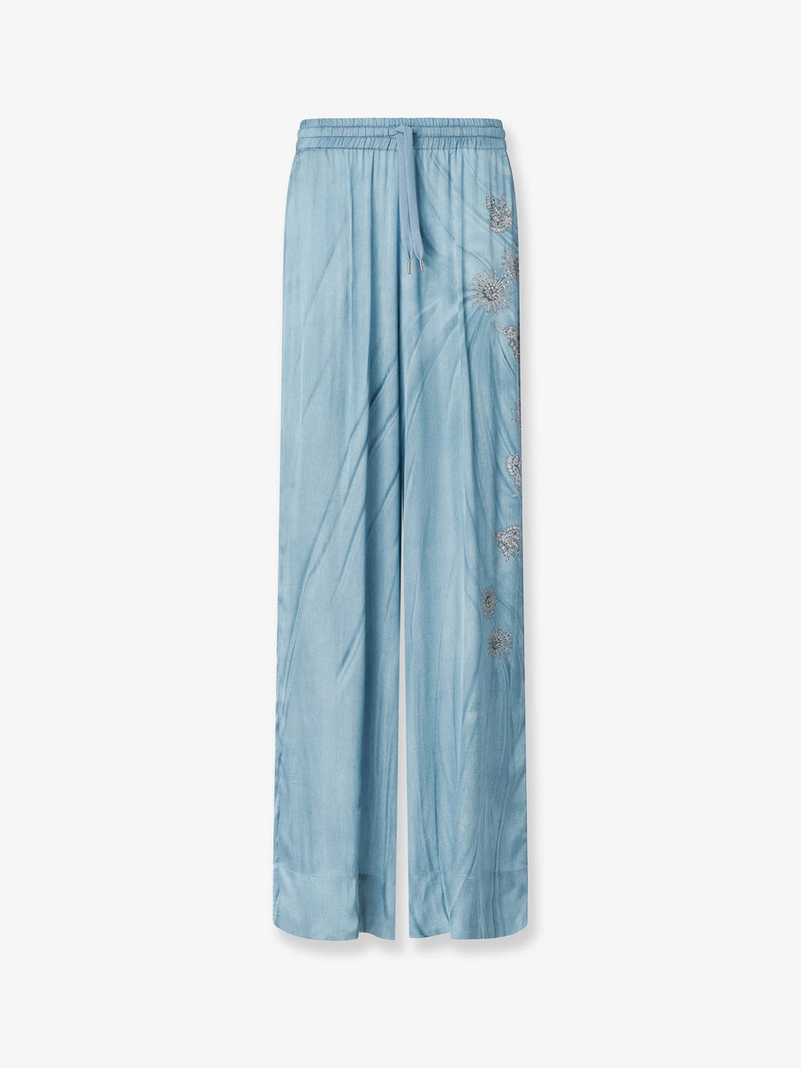 Viscose Trousers With Adjustable Waistband Blue