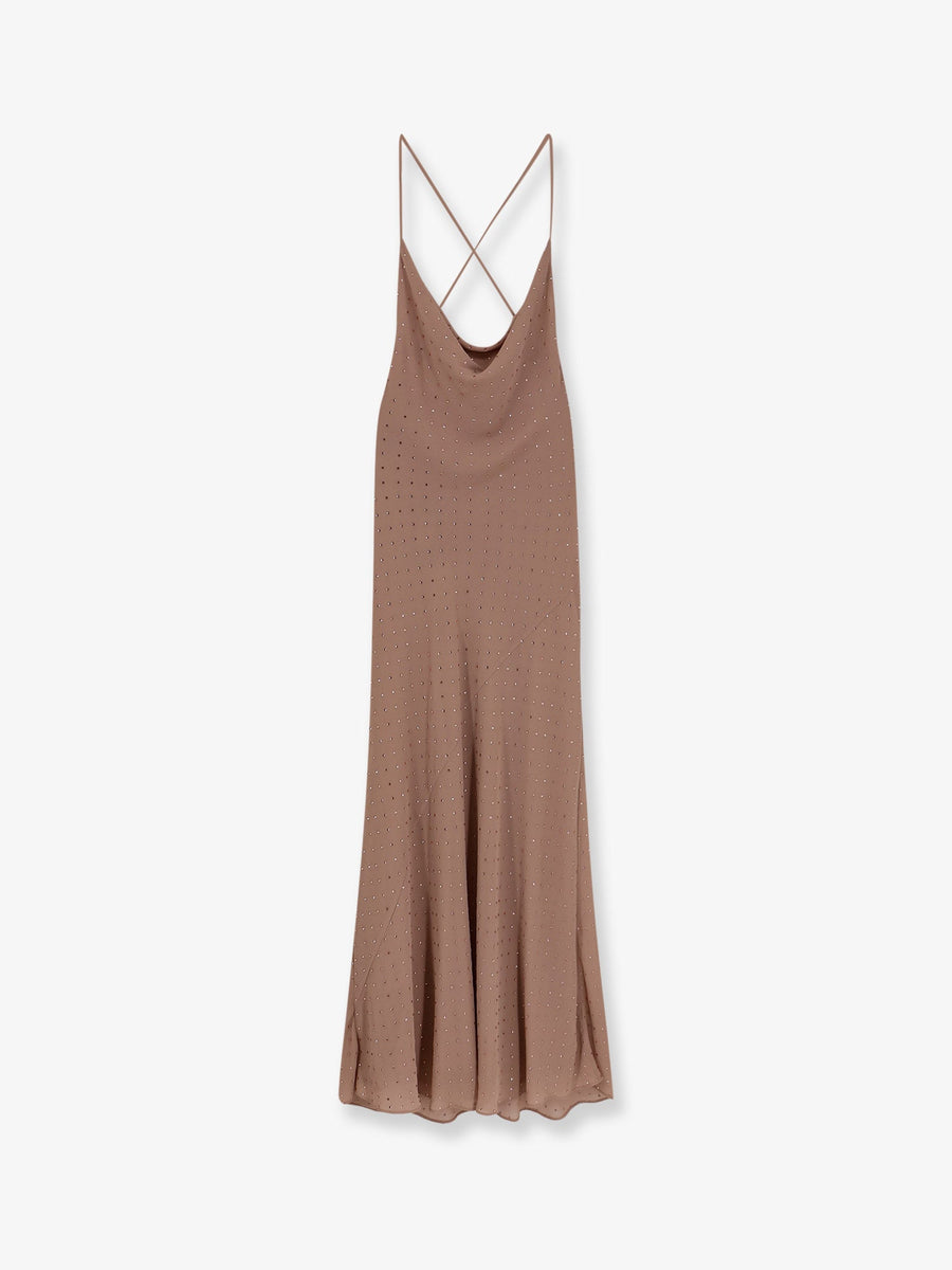 Farro Long Dress With Rhinestones Pink Polyester