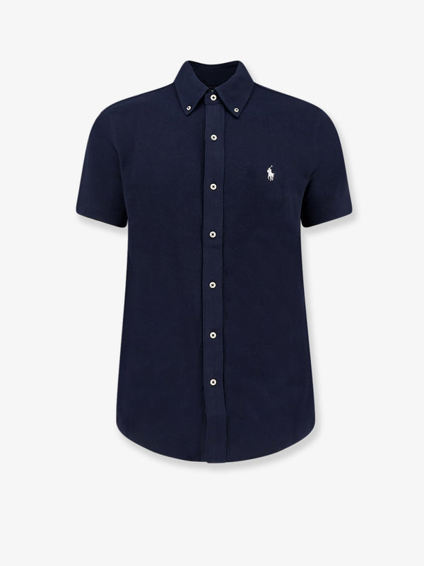 Cotton Shirt With Front Embroidered Logo Blue